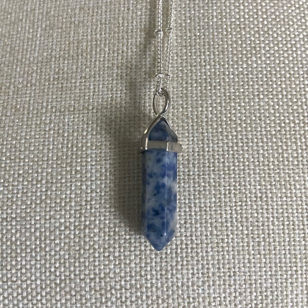 BOGO Silver Blue Marble Hexagon Boho Necklace Fashion Jewelry
